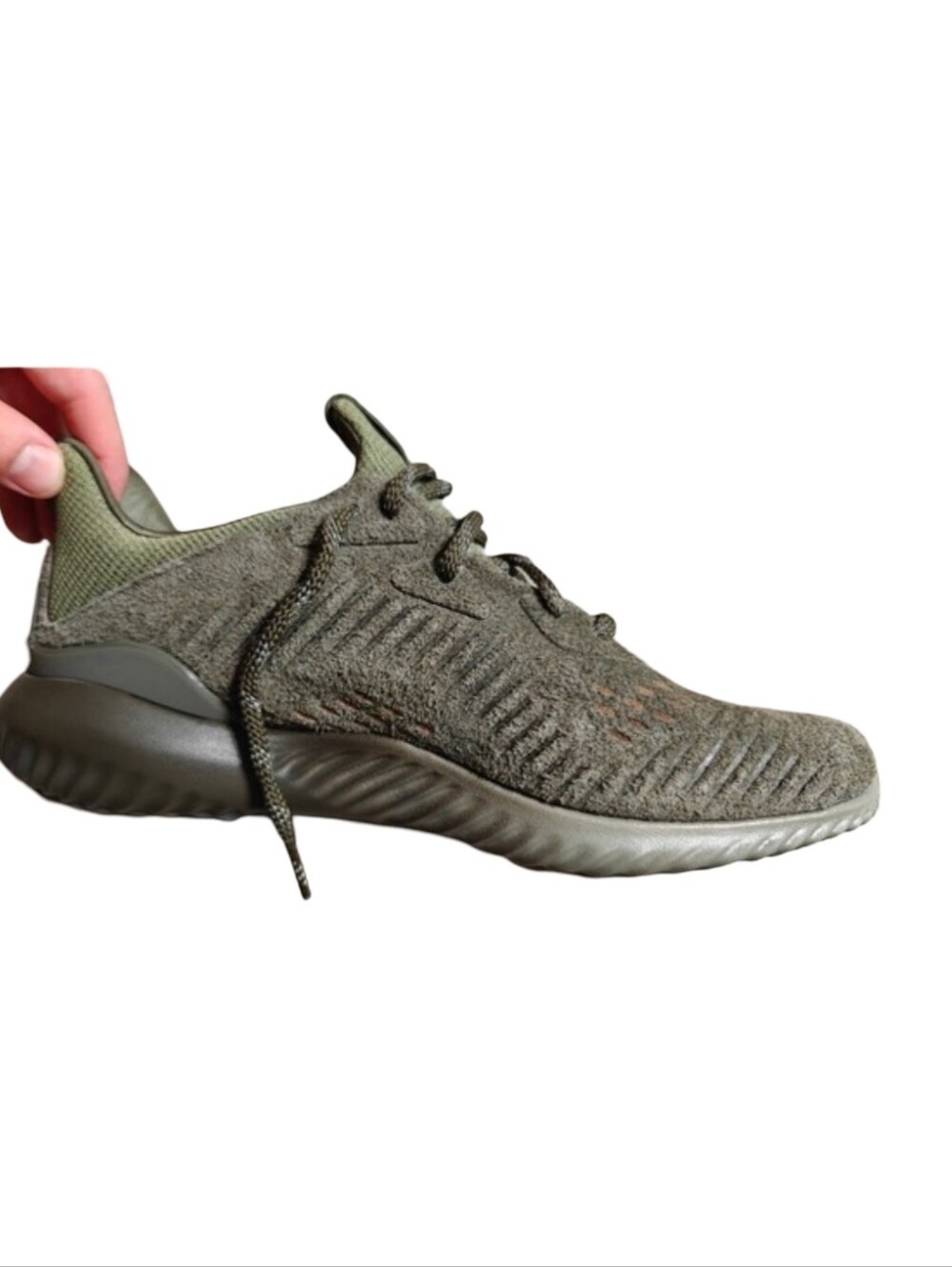 Adidas Alphabounce Men’s Olive Green Leather Runner Sneakers - Picture 6 of 8